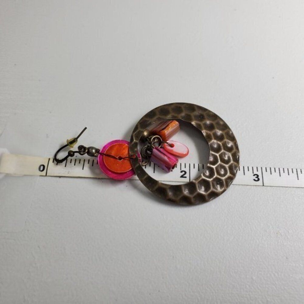 Textured Earrings Statement Orange Pink Gold Tone - Picture 6 of 6